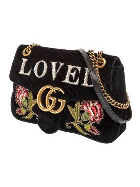 Limited-Edition* GUCCI Large GG Marmont Matelasse Velvet Embroidered Loved Bag